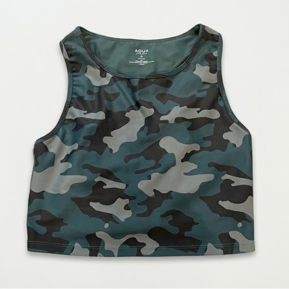 Aqua Camouflage Crop Sports Bra in Teal, Gray & Black